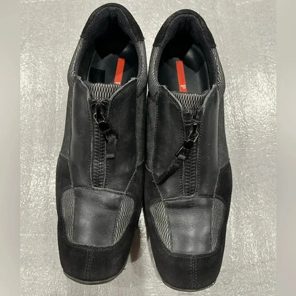 [38.5/US8.5]Vintage Prada Black Mixed Leather Sneakers - Picture 1 of 11